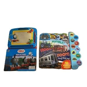 Thomas the Tank Drawing Book & Vroom Rumble Zoom Vehicle Sounds Bundle Kids